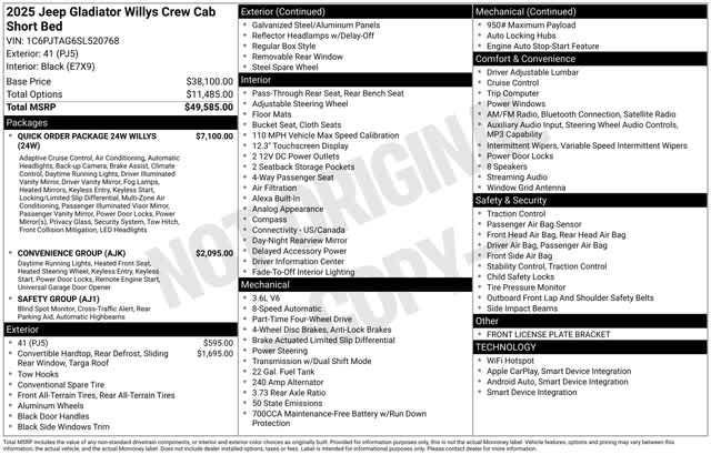 new 2025 Jeep Gladiator car, priced at $49,059