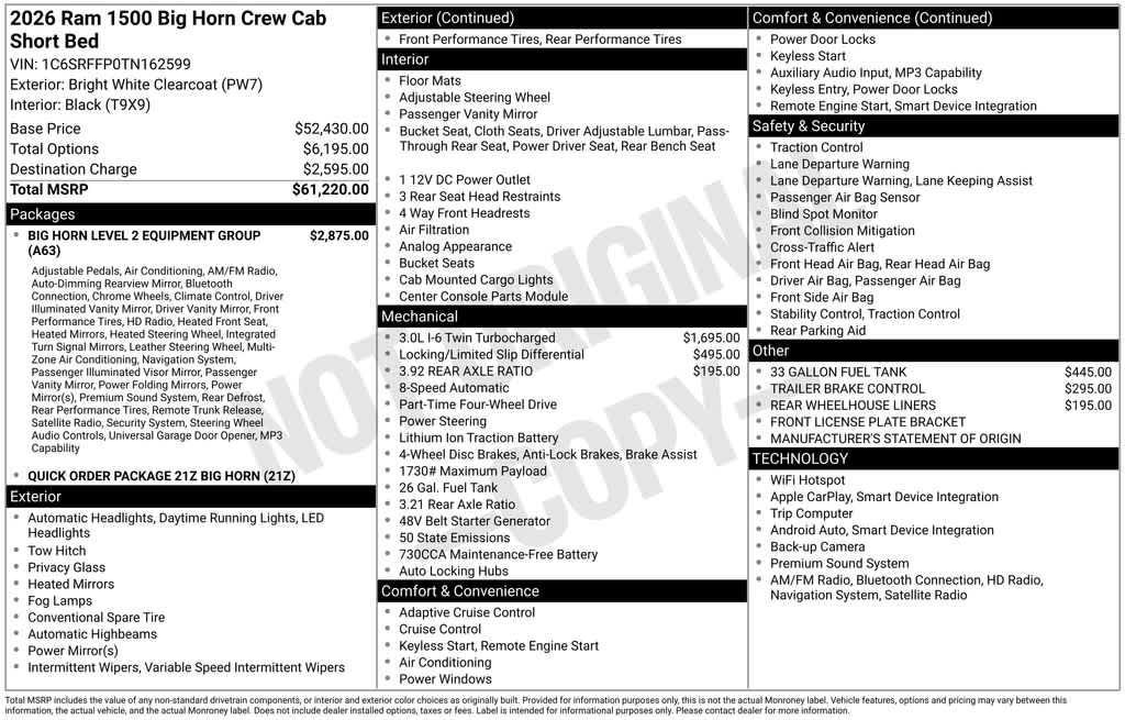 new 2026 Ram 1500 car, priced at $54,888