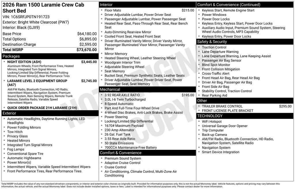 new 2026 Ram 1500 car, priced at $64,215