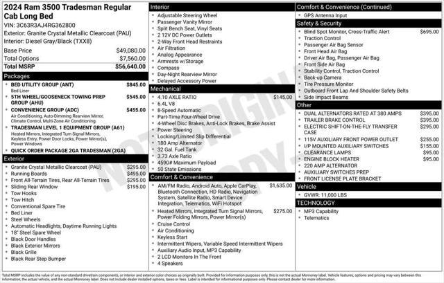 new 2024 Ram 3500 car, priced at $54,086