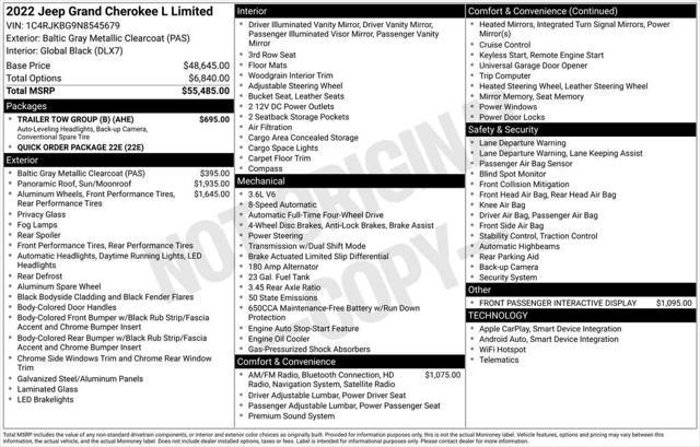 used 2022 Jeep Grand Cherokee L car, priced at $32,927