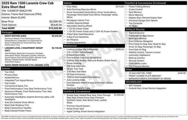 new 2025 Ram 1500 car, priced at $66,888