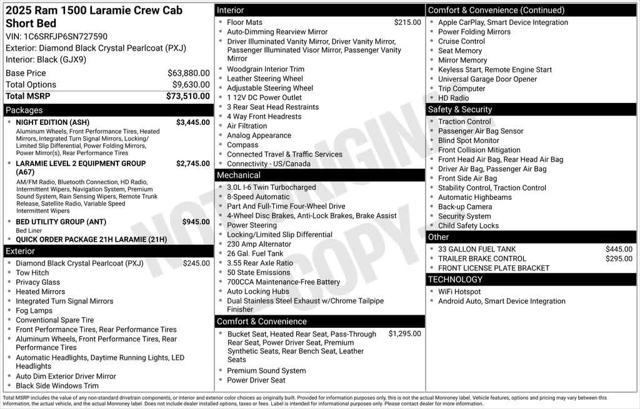 new 2025 Ram 1500 car, priced at $69,985