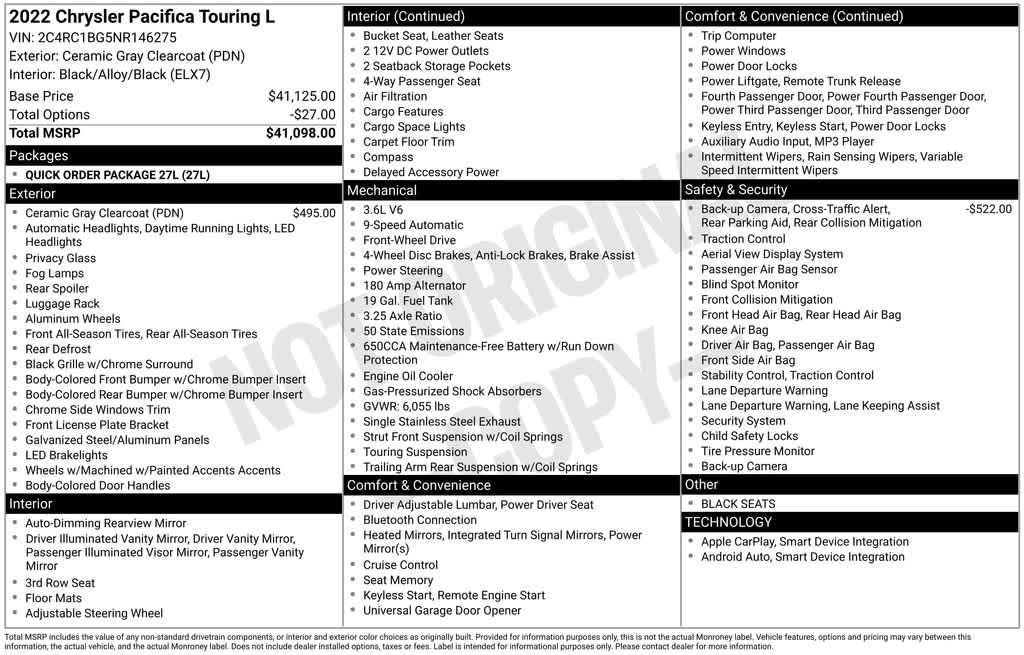 used 2022 Chrysler Pacifica car, priced at $21,422