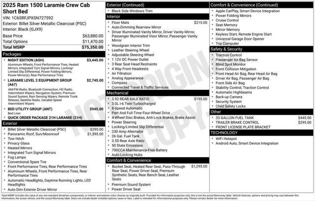 new 2025 Ram 1500 car, priced at $70,769