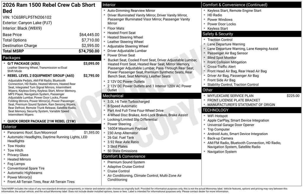 new 2026 Ram 1500 car, priced at $67,498