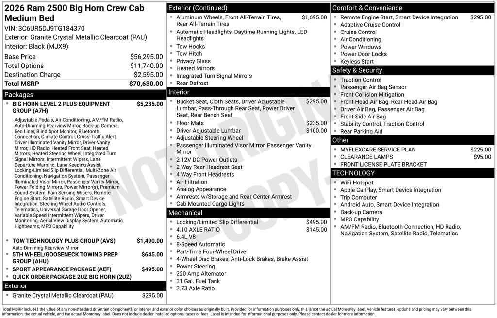 new 2026 Ram 2500 car, priced at $62,050