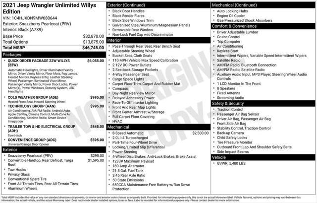 used 2021 Jeep Wrangler car, priced at $32,998