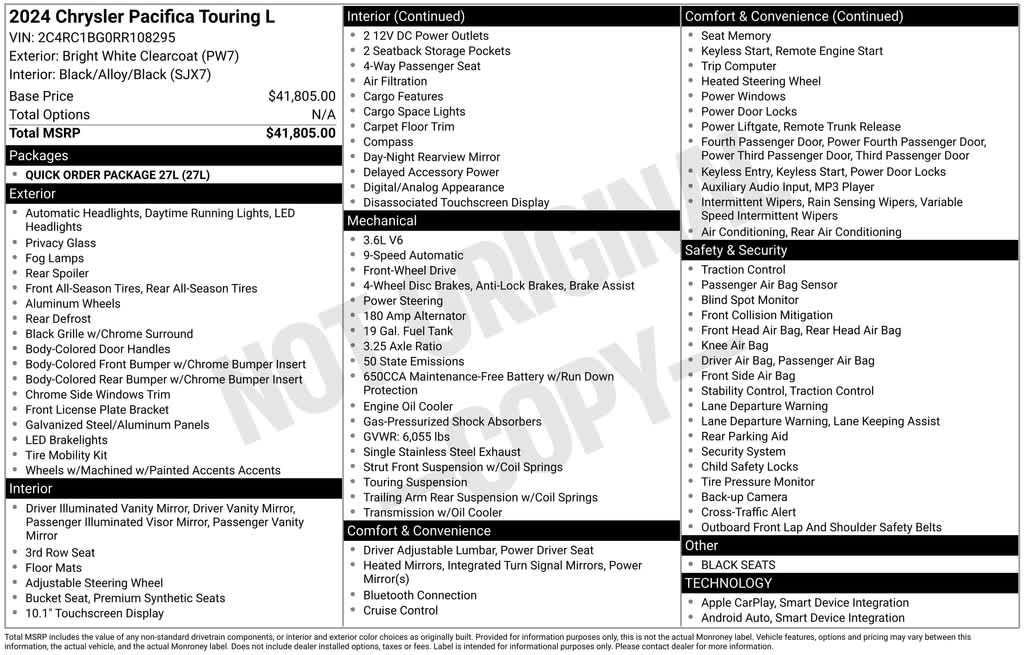 used 2024 Chrysler Pacifica car, priced at $27,740