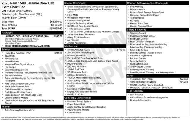 new 2025 Ram 1500 car, priced at $59,303