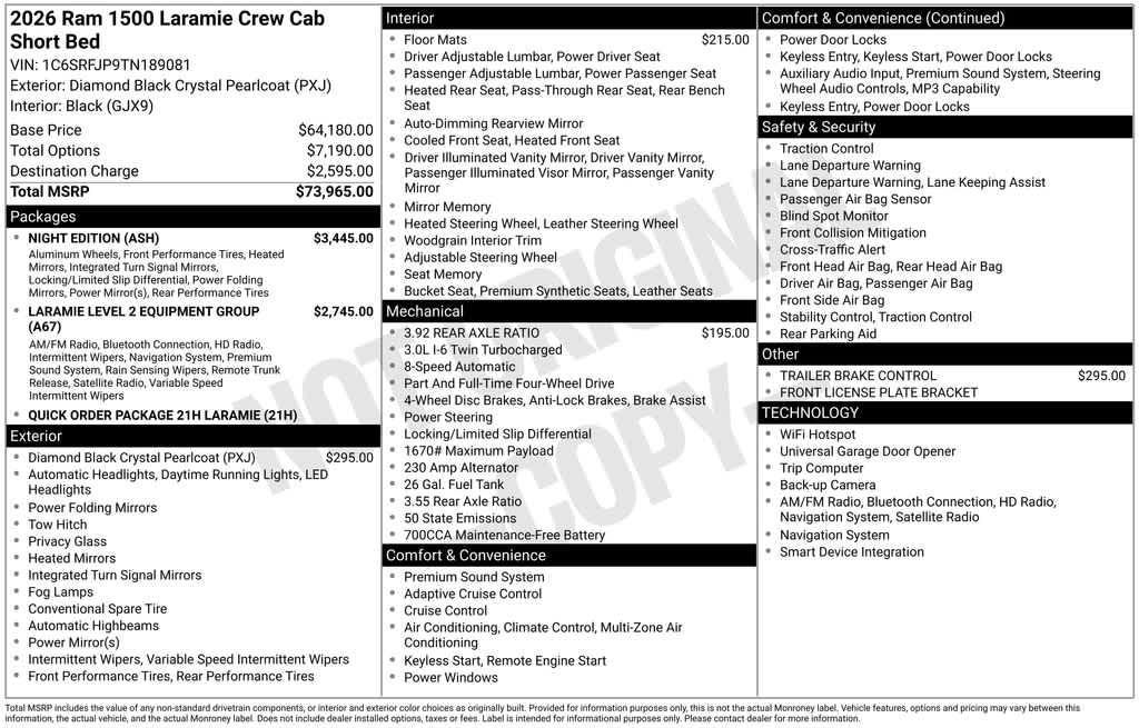 new 2026 Ram 1500 car, priced at $64,468