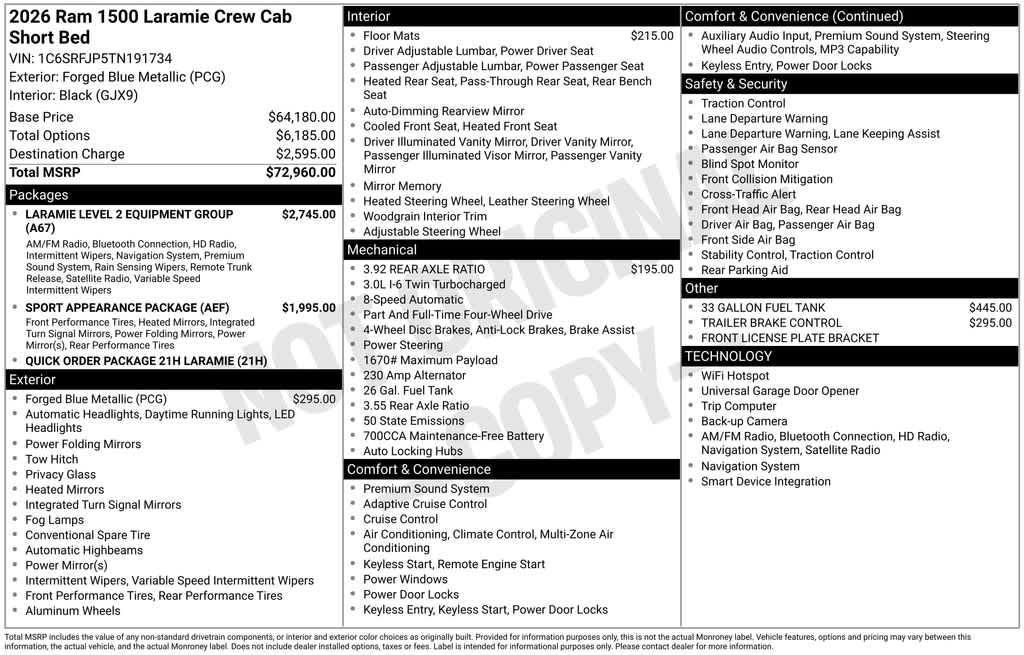 new 2026 Ram 1500 car, priced at $63,633