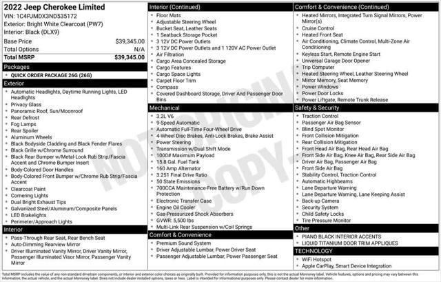 used 2022 Jeep Cherokee car, priced at $25,987