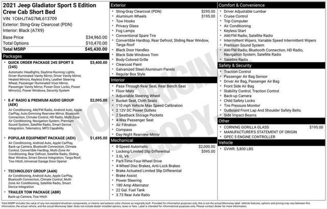 used 2021 Jeep Gladiator car, priced at $31,299