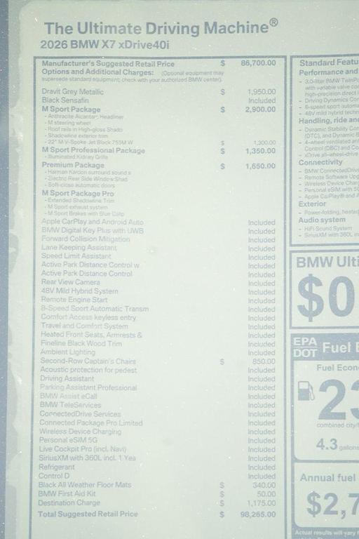 new 2026 BMW X7 car, priced at $98,265