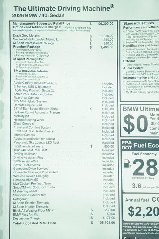 new 2026 BMW 740 car, priced at $108,705