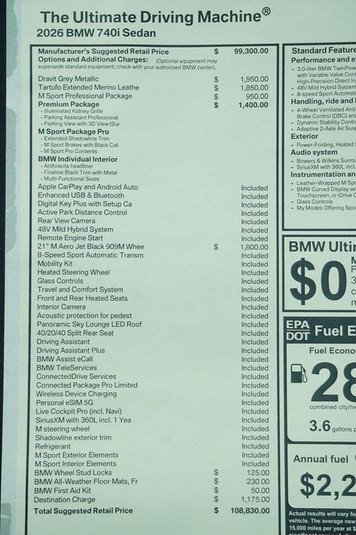 new 2026 BMW 740 car, priced at $108,830