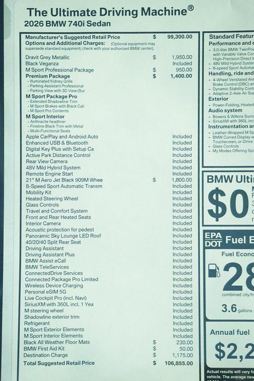 new 2026 BMW 740 car, priced at $106,855