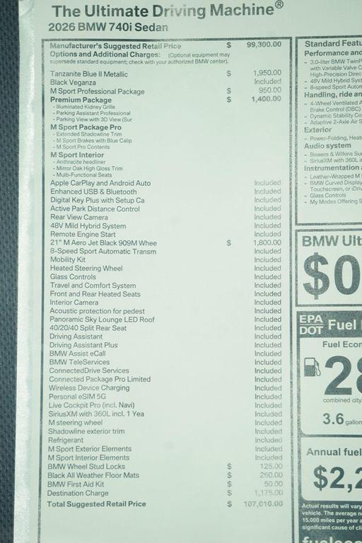 new 2026 BMW 740 car, priced at $107,010