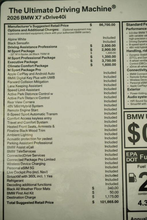 new 2026 BMW X7 car, priced at $101,665