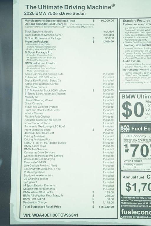 new 2026 BMW 750e car, priced at $116,230