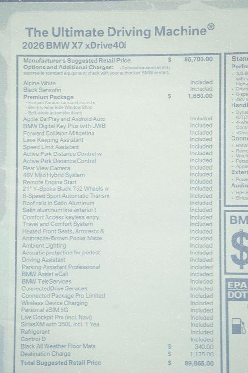 new 2026 BMW X7 car, priced at $89,865