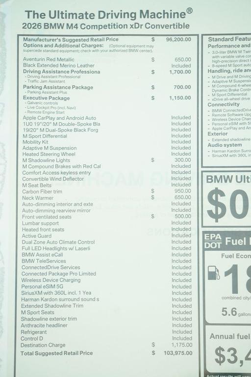 new 2026 BMW M4 car, priced at $103,975