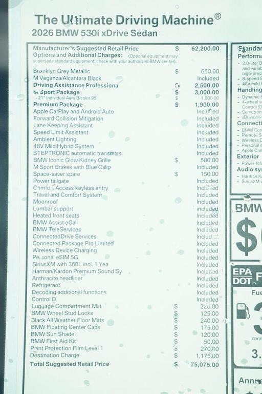 new 2026 BMW 530 car, priced at $75,075