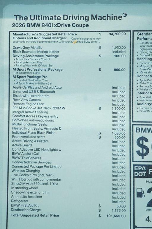 new 2026 BMW 840 car, priced at $101,655