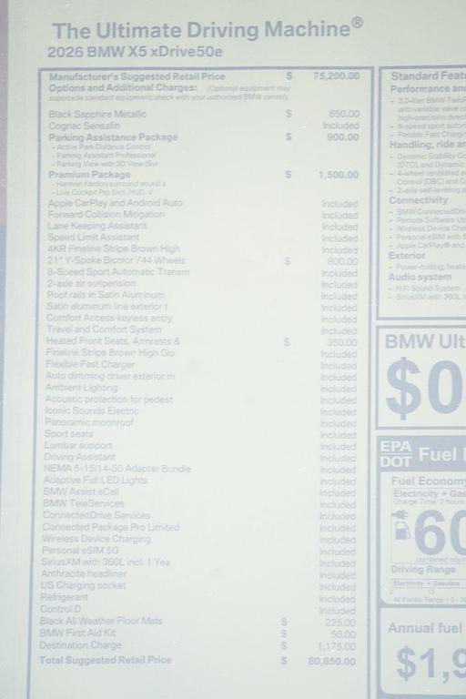 new 2026 BMW X5 PHEV car, priced at $80,850