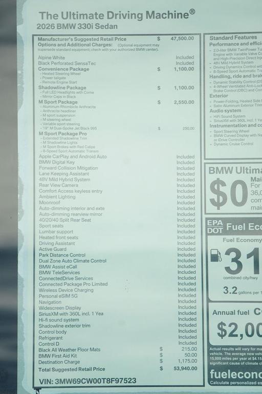 new 2026 BMW 330 car, priced at $53,940