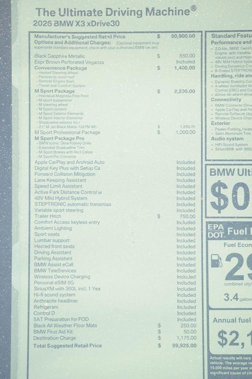 new 2026 BMW X3 car, priced at $59,925