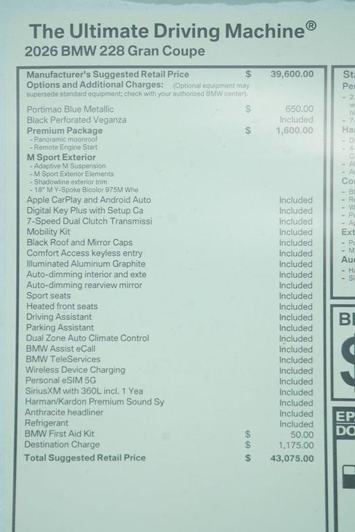 new 2026 BMW 228 Gran Coupe car, priced at $43,075