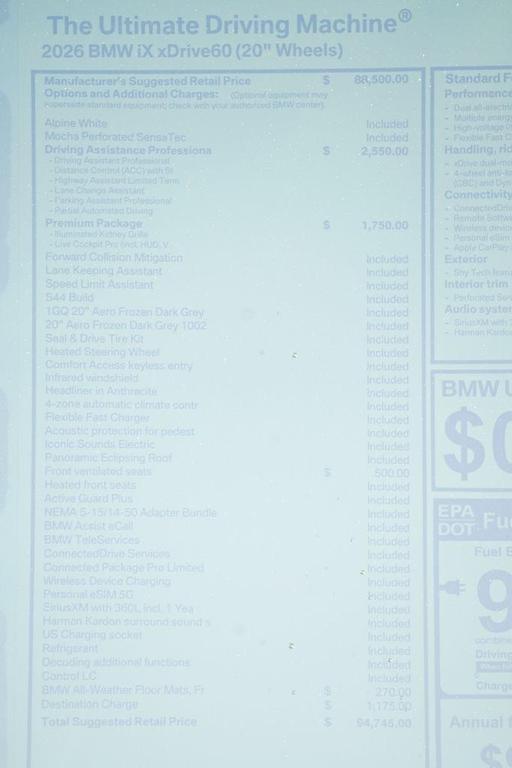 new 2026 BMW iX car, priced at $94,745