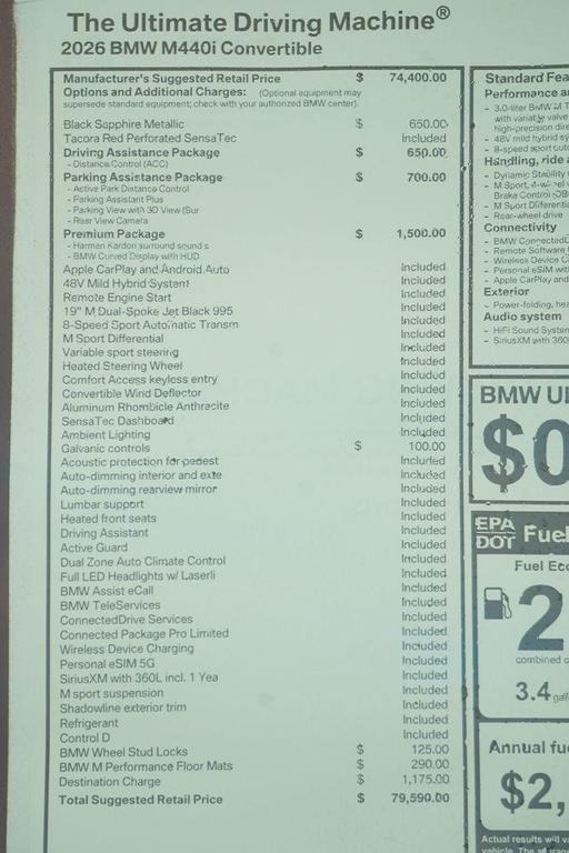 new 2026 BMW M440 car, priced at $79,590