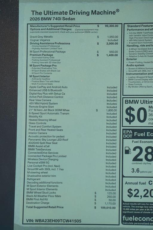 new 2026 BMW 740 car, priced at $108,980