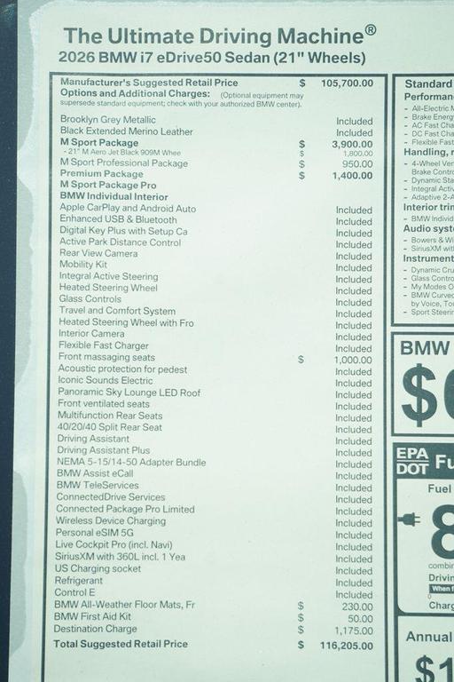 new 2026 BMW i7 car, priced at $116,205