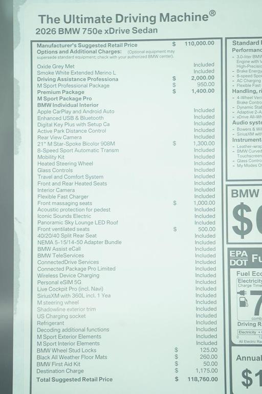 new 2026 BMW 750e car, priced at $118,760