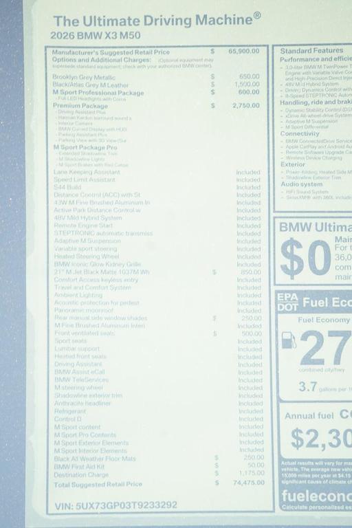 new 2026 BMW X3 car, priced at $74,475