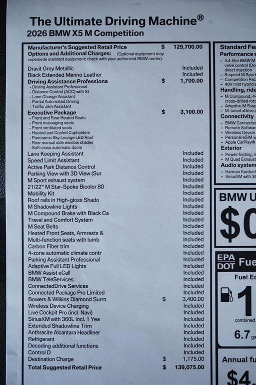 new 2026 BMW X5 M car, priced at $139,075