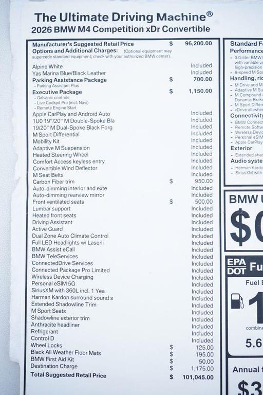 new 2026 BMW M4 car, priced at $101,045