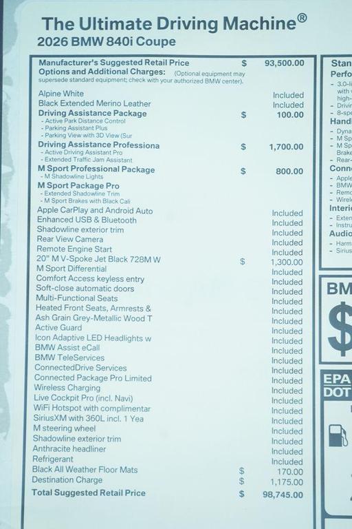 new 2026 BMW 840 car, priced at $98,745