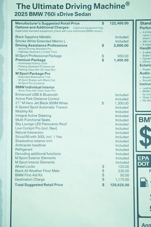 new 2025 BMW 760 car, priced at $129,625