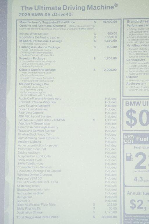 new 2026 BMW X6 car, priced at $88,500