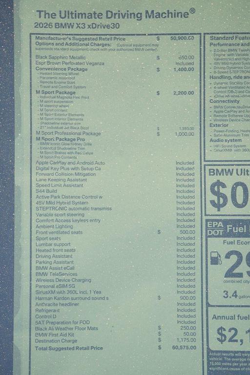 new 2026 BMW X3 car, priced at $60,575