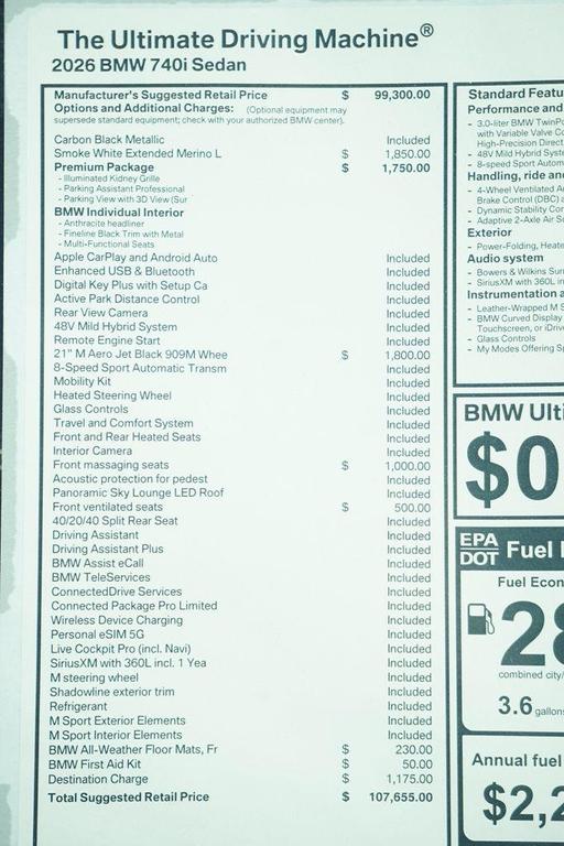 new 2026 BMW 740 car, priced at $107,655