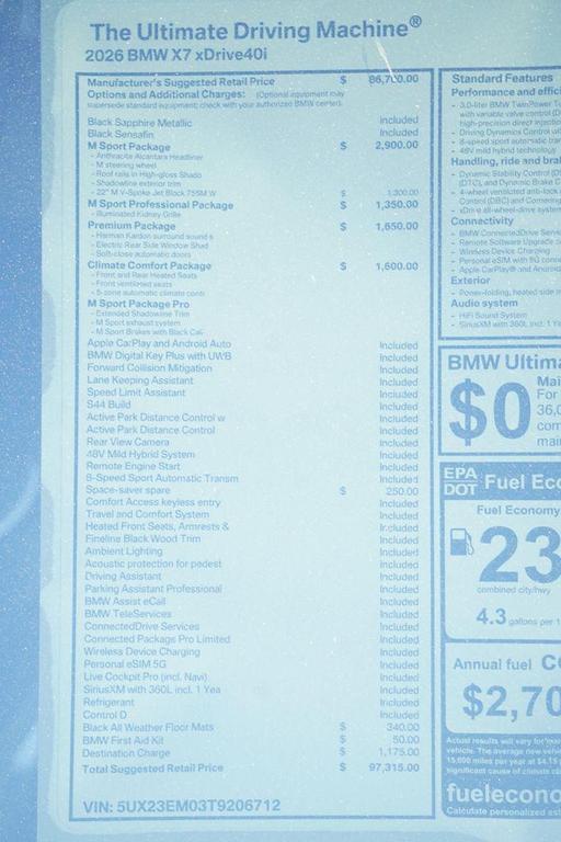 new 2026 BMW X7 car, priced at $97,315