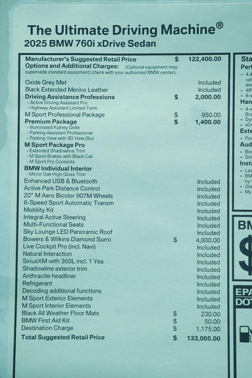 new 2025 BMW 760 car, priced at $133,005