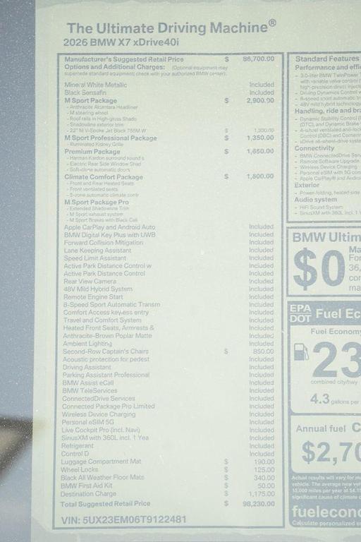 new 2026 BMW X7 car, priced at $98,230