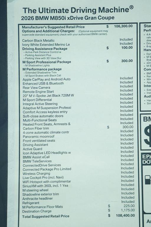 new 2026 BMW M850 Gran Coupe car, priced at $108,400